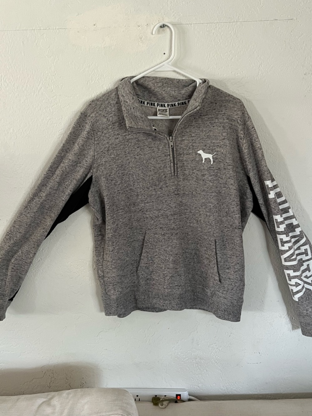 Victoria's Secret Gray Half-Zip Sweater with White Logo